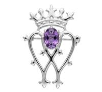 Alexander Castle Silver Luckenbooth - Broche de plata de ley 925, estilo escocés, 36 mm x 26 mm, pasador seguro, piedra morada