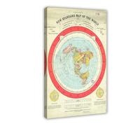 Alexander Gleason's New Standard Map of The World - Póster de lienzo de 1892 con diseño de tierra plana Ma para decoración de pared, pinturas para sala de estar, dormitorio, decoración, estilo 18, 24