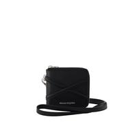 Alexander McQueen- Billetera Negra de Cuero con Cierre de Cremallera - Detalle de Correa- Accessories- Hombre- Negro- ONE SIZE- Billetera Negra de Cuero con Cierre de Cremallera - Detalle de Correa