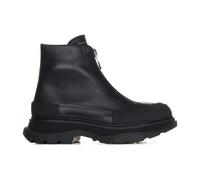 Alexander McQueen- Botas de Cuero Negras con Cierre de Cremallera Plateada- Shoes- Mujer- Negro- 38 EU- Botas de Cuero Negras con Cierre de Cremallera Plateada