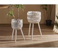 Alexandra House Living Macetero Entramado Madera Nat. C/Patas Decap. Blancas 65 Cms. S/2 33Dx65 Cms