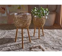 Alexandra House Living Macetero Fibr.Nat. Trenzado Tostado C/Patas 65 Cms. S/2 33Dx65 Cms