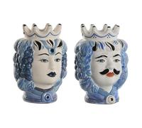 Alexandra House Living Macetero Porcelana 15x15x26 2 en 1 Blanco, Blanco Azul