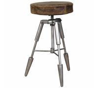 Alexandra House Living Taburete Marrón Cuero Metal Hierro 39 x 55 x 39 cm