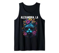 Alexandria LA - Gato con Gafas de Sol y diseño de Flores Camiseta sin Mangas