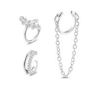 ALEXCRAFT 4 Piezas Pendientes Ear Cuff Finos Plata para Mujer Set, Pendiente Oreja Sin Agujero Pequeño para Cartílago, Ajustable Pendientes de Clip con Zirconia Acero Inoxidable, Hipoalergénicos
