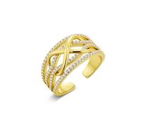 ALEXCRAFT Anillos de plata de ley 925, chapado en oro de 14K, apilables, ajustables, abiertos, anchos, gruesos, con piedra de circonia, grandes, con diseño de rayo brillante, anillos de compromiso y