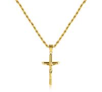 ALEXCRAFT Chaîne Homme Acier Or Collier Croix Femme Or Collier avec Jésus Crocifix Femme 50+5cm