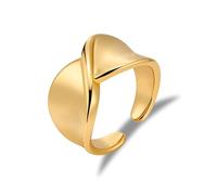 ALEXCRAFT Chunky Ringe Gold Silber für Damen Herren, Vintage Ring Hypoallergen 14K Vergoldet Einfacher Offen, 7.5" Verstellbar Statement Drehring Dick Groß Glatter Schmuck für Frauen Freundin