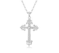 ALEXCRAFT Collar de Jesús Plateado para Mujer Collar con Colgante de Cruz Jesús 31mm*19mm y Circonitas Cadena O Plana Longitud 40+5cm Extensible Joyas Religiosas Elegantes