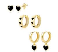ALEXCRAFT Pendientes Dorados Mujer Corazon Plata 925 Post Pendientes Corazon Oro Pendientes Plata Mujer Color Oro Aros Dorados Mujer Colgante Pack Pendientes Dorados Corazon