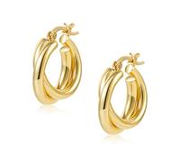 ALEXCRAFT Pendientes Mujer Oro Plata Aro Huggie Doble Cruzado Cuadradodo | Pendientes Mujer Oro Plata Doble Corazón Split Cruzado Cuadrado Circonia Hipoalergénicos Ligeros Piercing Regalo