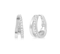 ALEXCRAFT Pendientes Mujer Oro Plata Aro Huggie Doble Cruzado Cuadradodo | Pendientes Mujer Oro Plata Doble Corazón Split Cruzado Cuadrado Circonia Hipoalergénicos Ligeros Piercing Regalo