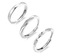 ALEXCRAFT Set de 3 Anillos de Mujer Ajustables Anillos en Plata 925 con Textura Tejida Hipoaalergénicos Anillos Abiertos Vintage Apilables con Circonitas Cúbicas Minimalistas para Mujer Madre e Hija