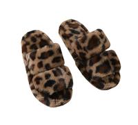 Alexis Leroy Zapatillas de Estar por Mujer Pantuflas Punta Abierta Slippers Peluche Leopardo Marrón Oscuro Moteado 42-43 EU