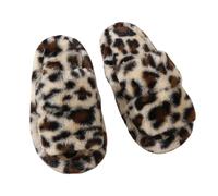 Alexis Leroy Zapatillas de Estar por Mujer Pantuflas Punta Abierta Slippers Peluche Leopardo Marrón Claro Moteado 38-39 EU