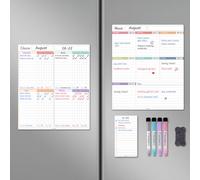 ALEZEL Juego de pizarra blanca magnética para varios niños, tabla de tareas de borrado en seco, calendario semanal magnético para nevera y lista de tareas, 4 marcadores + borrador
