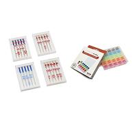 Alfa Agujas para Máquina de Coser, 4 Estuches de Acero Inoxidable + 6050-Caja de 25 Canillas de Colores Varios, 5 Unidades