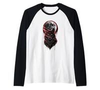 Alfa Lobo Bajo Luna Ojos Rojos Noche Aull Camiseta Manga Raglan