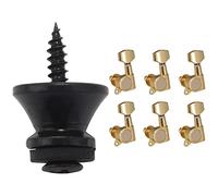 ALFAAL 2 X Guitarra Baja Button Botón Tornillo Lock Pins Pegs Pads Negro 6x Guitar Tuning Pegs 6L Sintonizadores Máquina Cabezas Perillas
