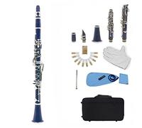 ALFAAL Clarinete ABS 17 Clarinete Binocular Plano Key BB con Guantes De Tela De Limpieza 10 Reeds/Case Clarinetes (Color : Deep Blue)