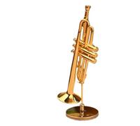 ALFAAL Mini Modelo de Instrumento Musical Instrumentos Musicales De Cobre Bañados En Oro Adornos Decorativos Mini Trompeta con Soporte Modelo En Miniatura Decoración Regalo(12cm)