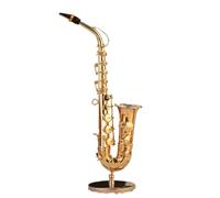 ALFAAL Mini Modelo de Instrumento Musical Mini Saxofón Instrumentos Musicales En Miniatura Adornos Decorativos con Estuche Y Soporte Adornos De Exhibición para El Hogar(A 10cm)