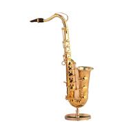 ALFAAL Mini Modelo de Instrumento Musical Saxofón En Miniatura Instrumentos Musicales Adornos Decorativos con Estuche Y Soporte Adornos De Exhibición para El Hogar Regalo(C 16cm)
