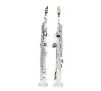 ALFAAL Saxofón Profesional Saxofón Soprano Recto Plateado Profesional B Saxofón De Latón Plano Instrumento De Viento De Madera Sax con Estuche Reed