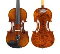 ALFAAL Violín Barniz avanzado para violín Hecho a Mano, tamaño Completo, Natural, Arce Flameado, Placa de Abeto Antiguo, violín Ajustado de ébano 4/4