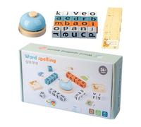 Alfabeto Blocks Learning Toy, Wooden Spelling Game with Flash Cards and Bell, Sight Words Recognition Educational Activity for Kids 3+, Interactive Play Preschool Kindergarten Home Classroom
