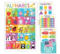 Alfabeto, contar 1 - 100 números, colores, formas 2D 3D, carteles ABC para decoración de pared de niños pequeños, tabla de aprendizaje para el jardín de infancia, clase, prek escolar, 4 suministros educativos laminados 11 x 17