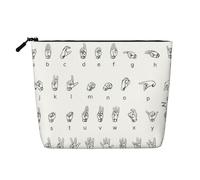 Alfabeto de lenguaje de señas de gran capacidad. Impresión falso cáñamo, bolsa de maquillaje, bolsa de viaje, bolsa de aseo con cremallera., Negro, Talla única, Negro, Talla única, Negro 1, One size