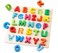 Alfabeto de Madera Rompecabezas ABC Cartas Peg Junta Perilla Montessori Jigsaw Bloques Aprendizaje Temprano Juguete Educativo Regalo para 1 2 3 años de Edad Niño Niños bebés