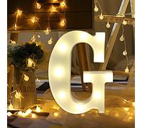 Alfabeto Luces LED con Letras iluminadas Letras Blancas de plástico para Colgar en pie G, decoración del hogar, para el día de Pascua (G)