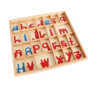 Alfabeto móvil con caja y manta, alfabetos de madera para educación temprana, consonantes rojas, vocales azules, letras cursivas pequeñas, 13,6 x 13 x 1 pulgadas / 34,5 x 33 x 2,6 cm