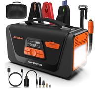 AlfaBot Q4 Arrancador de Baterías de Coche, para Motores Diesel y Gasolina de 12 V, con Compresor, Luz LED, Conexión USB y Cable de Arranque