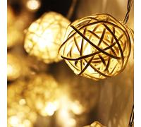 alfaled Cadena de luces LED con pilas de ratán 16 ft 40 Bolas