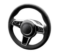 Alfanxi Funda para volante de automóvil Alcantara con costura a mano para Porsche Cayman/911/Cayenne/Cayenne E-Hybrid/Macan/Panamera (Alcántara negra + hilo negro)