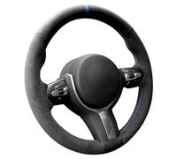 Alfanxi Funda para volante de coche Alcantara de costura a mano para BMW 2 3 4 5 6Series M2 M3 M4 M5 M6 X2 X4 X5 M X6 M (Alcántara negra + rayas azules)