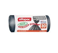 Alfapac- 20 Bolsas de Basura 30L de Enlace Ancho Ultra Resistente, Fabricadas en Francia, bi-Material Reciclado y Vegetal, Color Negro