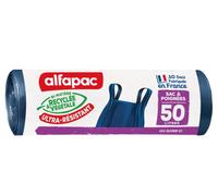 Alfapac 3232767410502 50 L Basura con Asas - Ultra Resistente - Vegetal Origin - Lote de 2 Bolsas Azul Marino/Negro - 68 x 90 cm, Polietileno, 10 sacs 50L