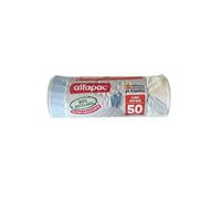 Alfapac Bolsas de basura 10u de 50L 68x75cm autocierre blancas.