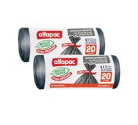 Alfapac - Bolsas de Basura de Enlace Grande, ultrarresistentes, 74% recicladas y 15% Vegetal, fabricación Francesa, 20 x 20 L, Negro (Paquete de 2)
