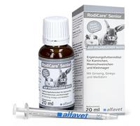 Alfavet RodiCare Senior - 20 ml - Suplemento alimenticio para Conejos, cobayas y pequeños roedores Mayores - con Ginseng, Ginkgo y espino Blanco - sin azúcar y con jeringa dosificadora