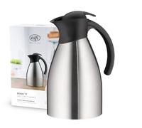 alfi Bono TT 1,5 l, Jarra de Doble Pared de Acero Inoxidable con plástico Negro, Mantiene el Calor 12 Horas y el frío 24 Horas, tapón de Rosca con pulsador, Jarra térmica, para lavavajillas, sin BPA