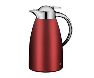 alfi SIGNO - Jarra térmica de acero inoxidable (1,0 L, con cristal templado higiénico, cierre de rosca con cómodo pulsador, mango ergonómico, con una mano, ideal como cafetera, tetera, 1 L), color