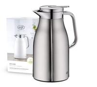 alfi SKYLINE 1,0 l, jarra isotérmica de acero inoxidable con inserción higiénica de vidrio duro, tapón de rosca con cómodo pulsador, mango ergonómico a una mano, ideal como jarra de café o té, sin BPA