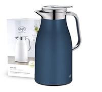 alfi SKYLINE 1,0 l, jarra isotérmica de acero inoxidable con inserción higiénica de vidrio duro, tapón de rosca con cómodo pulsador, mango ergonómico a una mano, ideal como jarra de café o té, sin BPA
