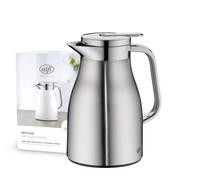 alfi SKYLINE 1,0 l, jarra isotérmica de acero inoxidable con inserción higiénica de vidrio duro, tapón de rosca con cómodo pulsador, mango ergonómico a una mano, ideal como jarra de café o té, sin BPA